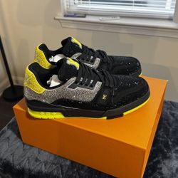 Louis Vuitton LV Trainer sneakers. “Black Grey Yellow Crystals" colorway. Size12