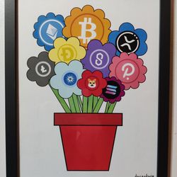 Crypto flower pot wall art btc xrp shib doge eth ltc home decor financial motivation