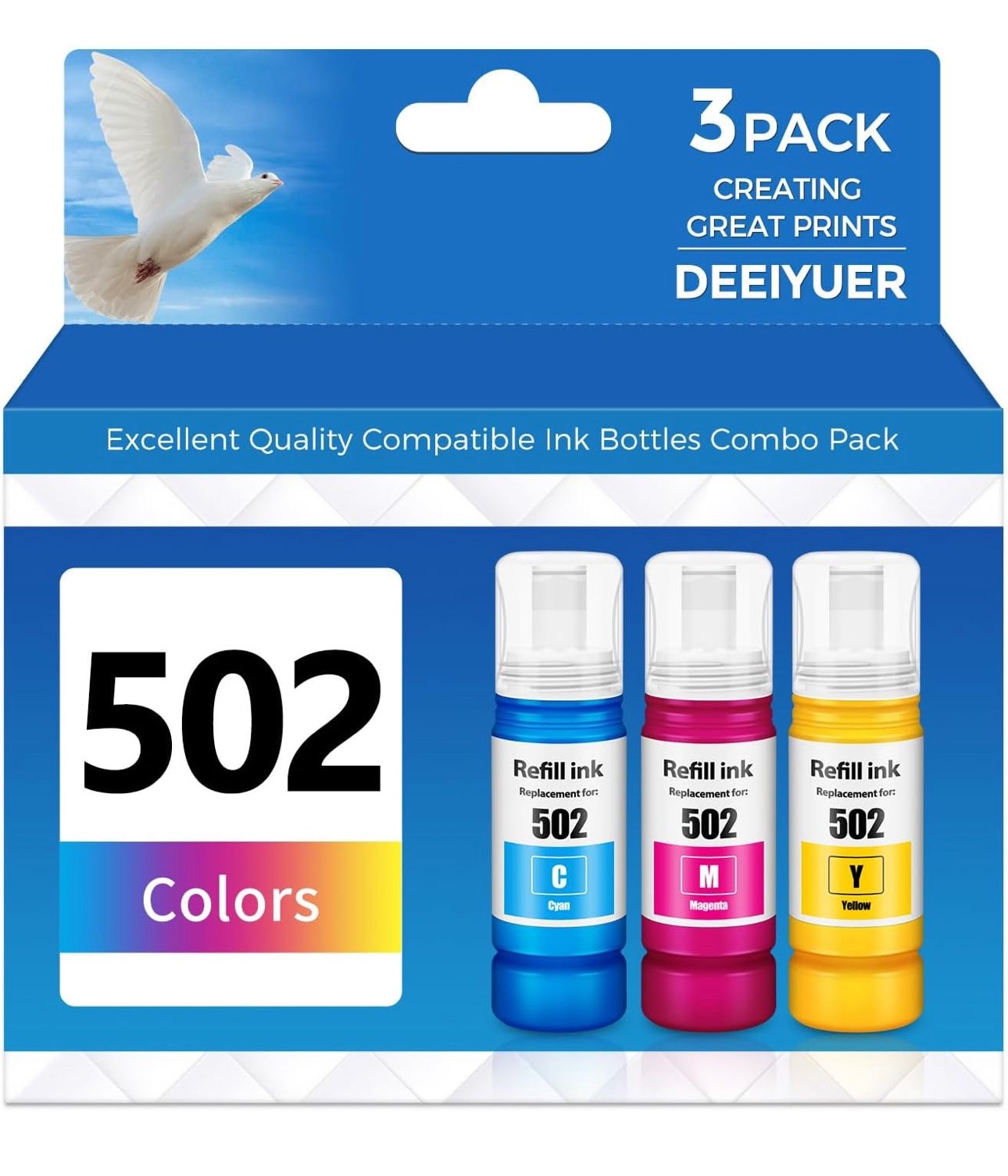 Refill Ink Bottle for Epson EcoTank 502 ET-4760 ET-2760 ET-2750 ET-3760 ET-2850