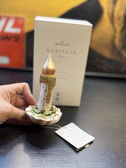 2018 Hallmark Heritage Christmas Candle Blown Glass Clip Ornament HDR1575 Box