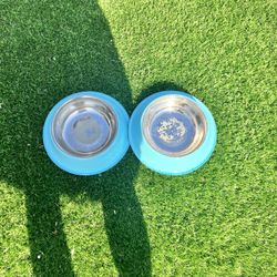 2 New Aqua Metal Dog Bowls