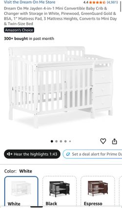 Dream On Me 4-in-1 Convertible Mini Crib & Changer