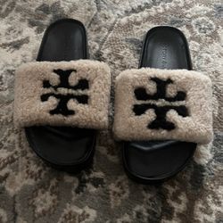 TORY BURCH SHEARLING SLIDES