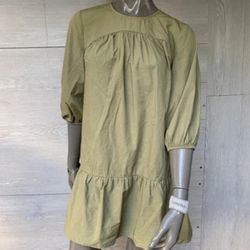 Women’s Size 4 Cotton Olive-Green Ruffles Bishop Sleeve Dress