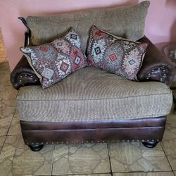 Living Room Set Leather &  cloth sofa, love seat And chair . Willing to negotiate on the price. 