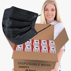 Montana West 2000 PCS Bulk Black Face Masks (40 Packs, 50pcs/Pack), Non Woven Thick 3-Layers Masks with Adjustable Earloop