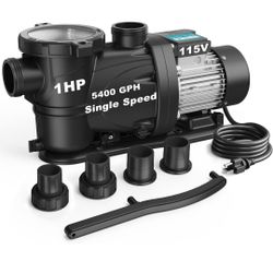 1HP Pool Pump 5400 GPH Above Ground Inground Swimming Pool Pump 115V Self Priming