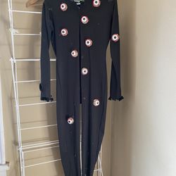 Black Hooded Zentai Suit Handmade Halloween Horror Costume Eyeballs Adult S/M