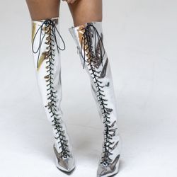 Silver Metallic Thigh High Boots