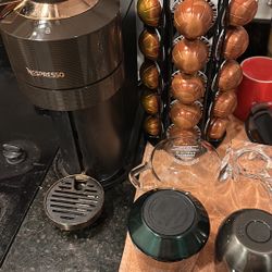 Nespresso Machine + Capsule Stand + Capsules