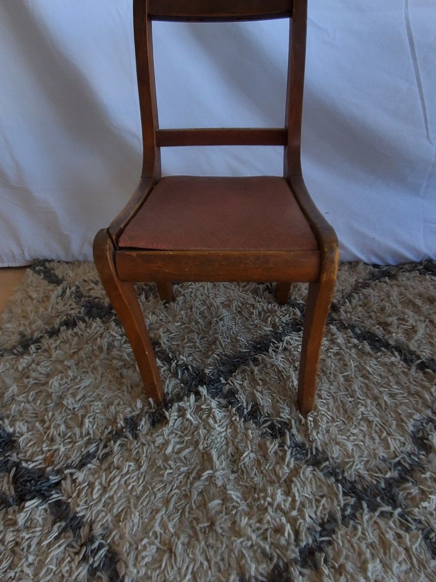 1940s Wood Child Chair Harp Wood Carved Back