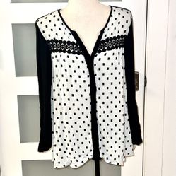 Black Rain tunic blouse combining black and white ovals size L