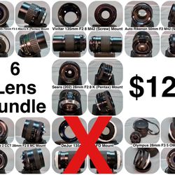 Lot of six (6) vintage and manual lenses. 