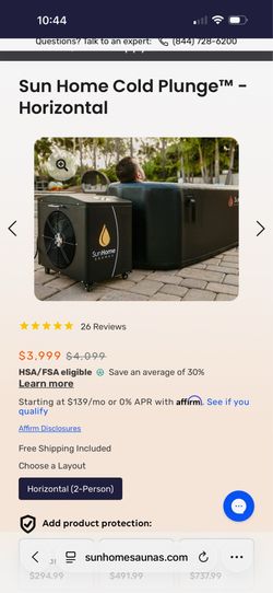 Sun Home Cold Plunge Horizontal W/ CHILLER