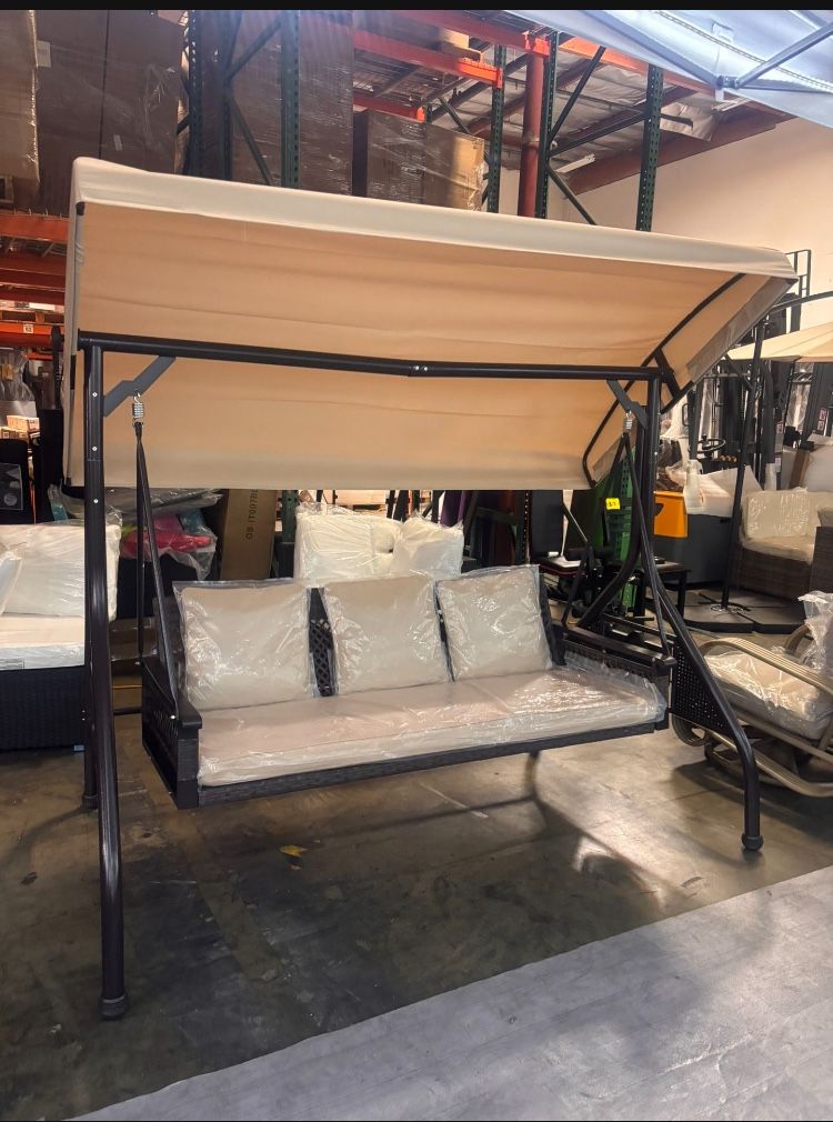 New Outdoor Patio Porch Swing with Adjustable Canopy Cup Holder Thick Cushions