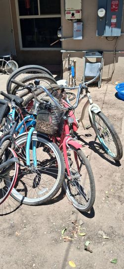 FREE 6 BEACH CRUISERS 1 OF THEM IS A 3 WHEELER KIDS STOPPED USING THEM  SOME NEW TIRES  OR AIR AND SOME WD40 AND YOU ARE GOOD TO GO