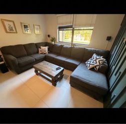 Large Dark Gray U-Shaped Sectional Sofa