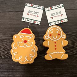 Gingerbread set of 2 Squeaky Dog Chew Toy Santa Girl New