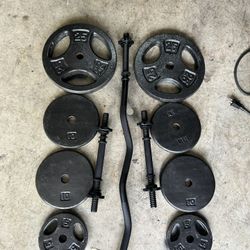 New Curl Bar And Dumbbell Handles With 100lbs Of Standard Plates Home Gym Nice Set 1 Inch Workout Complete Set Exercise 