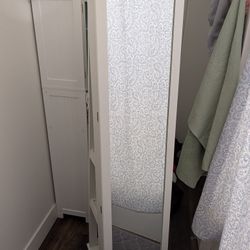 White Rotating Jewelry Cabinet/Mirror/Shelves 