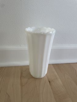 Vintage Scalloped Milk Glass Vase