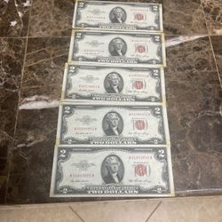 1953 Red Seal Two Dollar Bills 