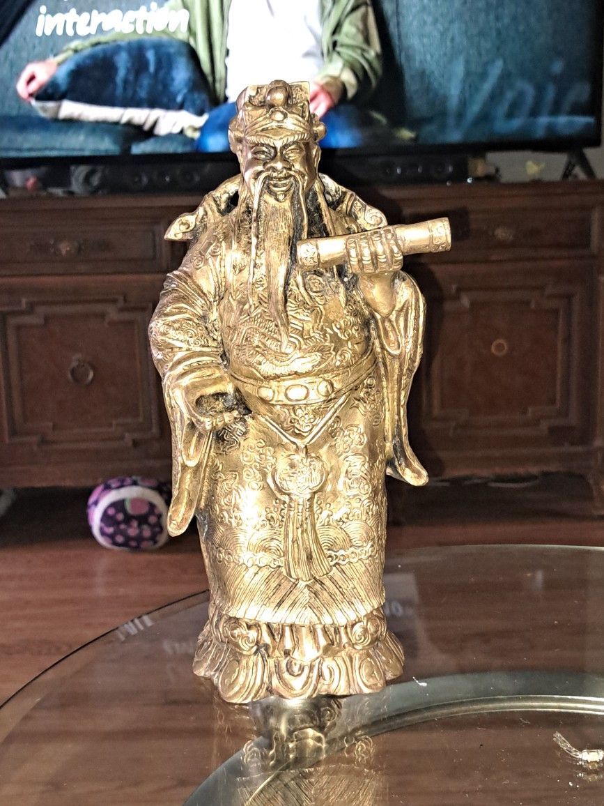Bronze Statue Lu Xing Chinese God Of Prosperity 14" Tall 9.6 Pounds
