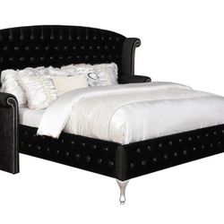 New Queen Bed Frame Box Spring Not Required Full Black Velvet On Sale Now