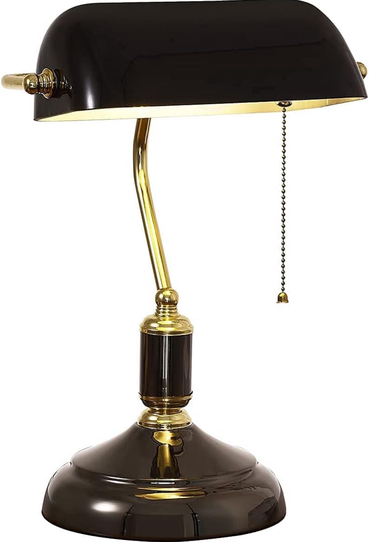 Traditional Bankers Lamp, Black lamp Shade,with Pull Chain Switch Plug in Fixture,Vintage Office Table Light, Antique Style Desk Lamps for Office, Lib