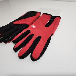 Red Gloves For Men Waterproof Windproof Cold Gloves Snowboard Motorcycle Riding Driving Warm Touchscreen Zipper Glove, Large
