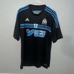 Olympique Marseille Jersey Mens Large Black Blue Adidas 2014 2015 France Football
