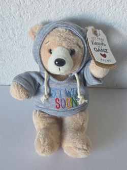 Ganz Get Well Soon Hoodie Bear Gray Hoodie Tan Bear 9” New With Tags