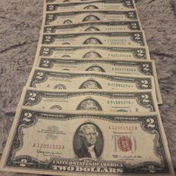 Lot two Dollars Bills Star notes and Red Seal