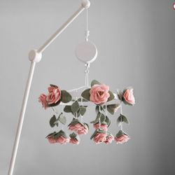 Pottery Barn Felted Pink Roses Musical Baby Crib Mobile