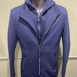 Deniko Jacket Hoody Blue Modern Fit Side Pockets 