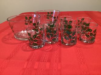 Christmas Holly Berry Bowls and Glasses