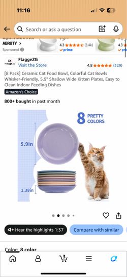 [8 Pack] Ceramic Cat Food Bowl