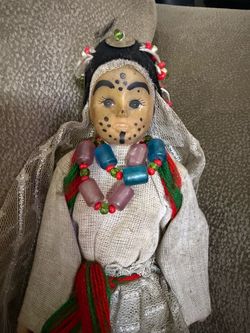 Vintage Handmade Folk Art Ethnic Costume Doll – Traditional Beaded Dress