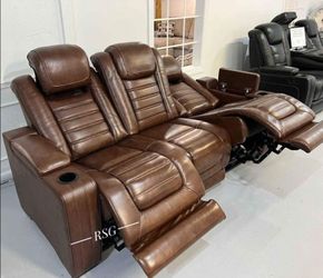 Backtrack Genuine Leather Power Reclining brown sofa, loveseat, recliner color Options Only $39 Down Payment 👉 PLEASE ASK FOR JON GREEN WHEN YOU ARRI