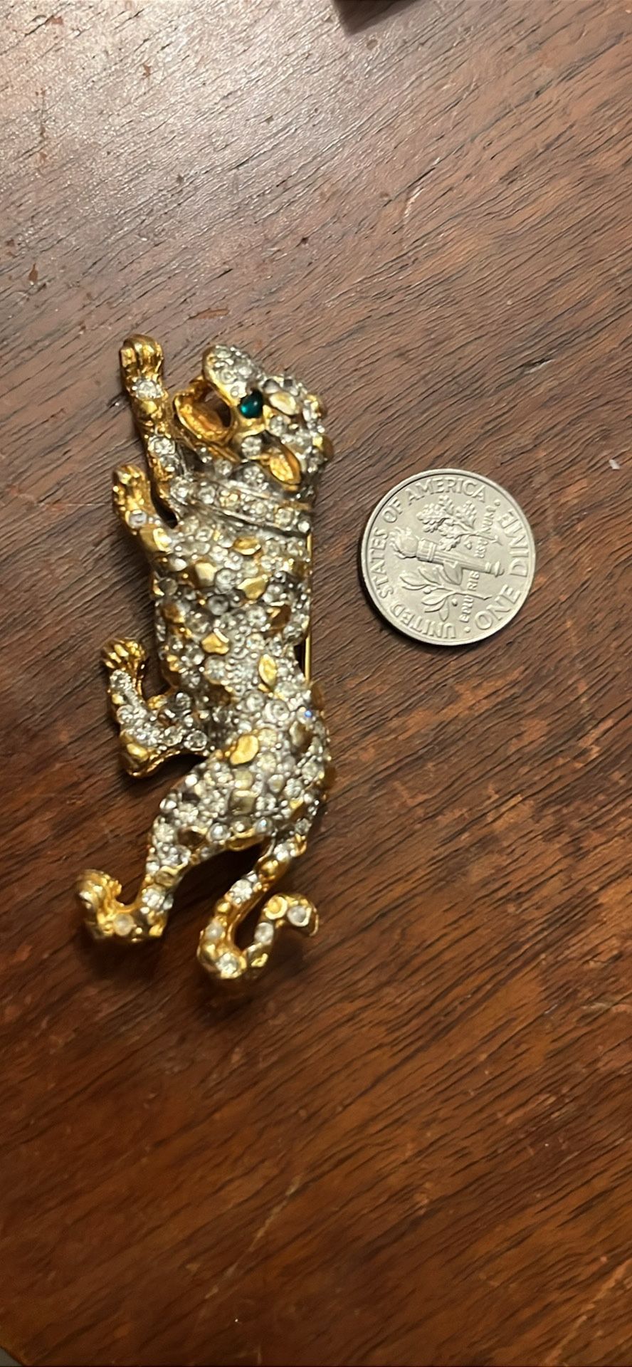 Vintage Kenneth Jay Lane Leopard Brooch – Signed KJL – Gold & Rhinestones