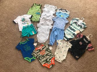 BOYS 6-9 MONTHS SUMMER CLOTHES AND ONESIES SOME NEW WITH TAGS
