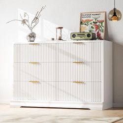 Elegant Fluted 48 in. White Dresser, 6-Spacious Drawers with Smooth Gliding Runners, Multi-Purpose Organizer