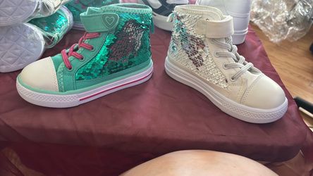 Kids Green Sequin High-Top Sneakers