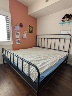 IKEA SAGSTUA Metal Bed Frame + 2night stands+ mattress