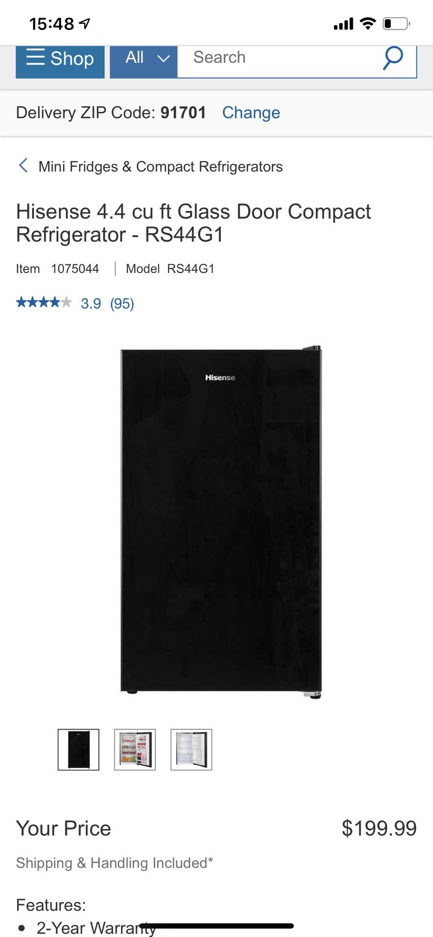 Hisense 4.4 cu ft Glass Door Compact Refrigerator - RS44G1