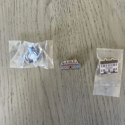 Cat's Meow Village lapel pins (3) - Cat and 2 houses