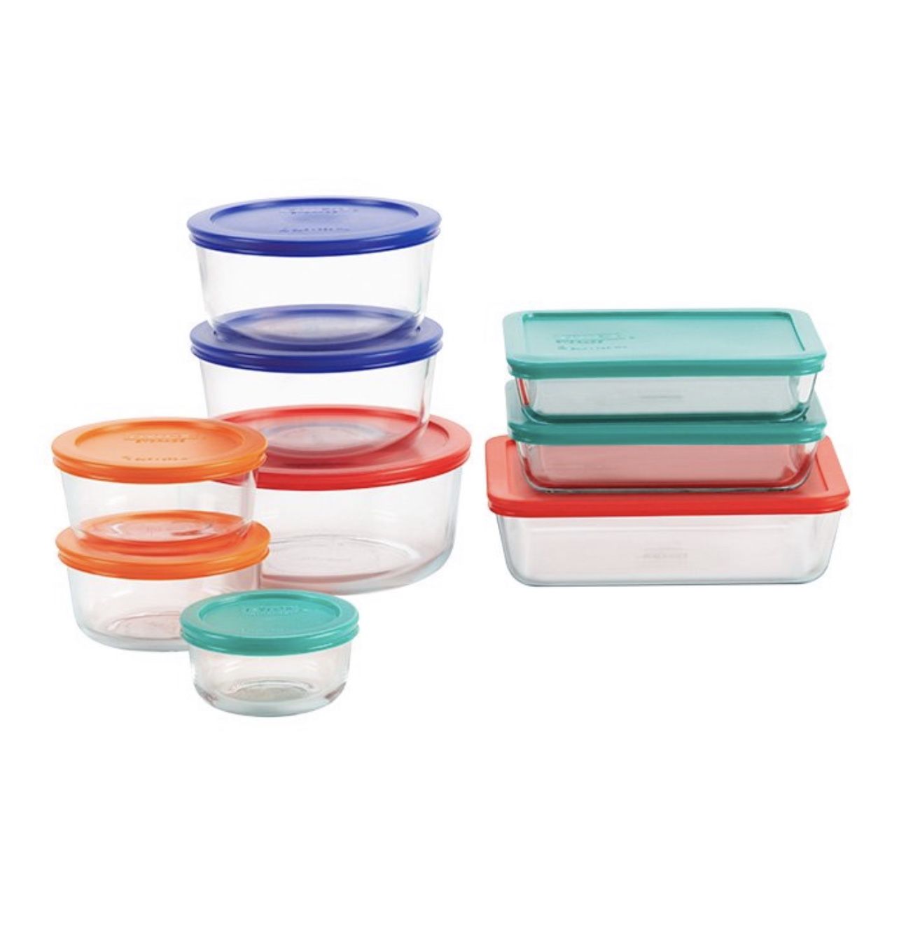 Pyrex® Simply Store, Glass Storage Container, Multi Color, 18 Piece