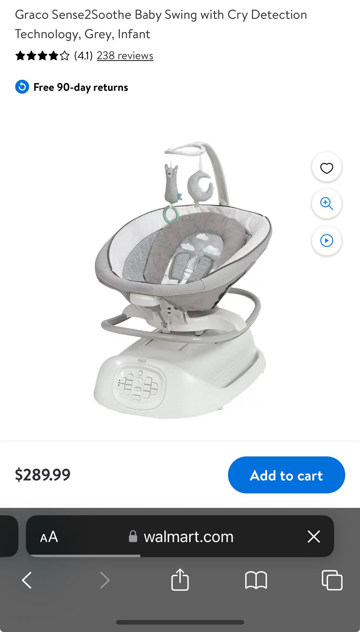 Graco Sense2Soothe Baby Swing with Cry Detection Technology