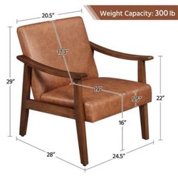 Mid-Century Modern Faux Leather Armchair with Solid Wood Legs, Upholstered Accent Chair for Living Room, Bedroom, Guestroom $99   Brand New Firm 
