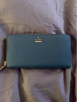 Kate Spade New York Saffiano Leather Zip-Around Wallet – Teal/Ocean Blue